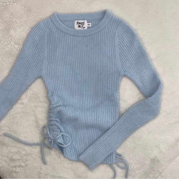 Princess Polly | Light Blue Fuzzy Knit Crop Sweater - Picture 6 of 10